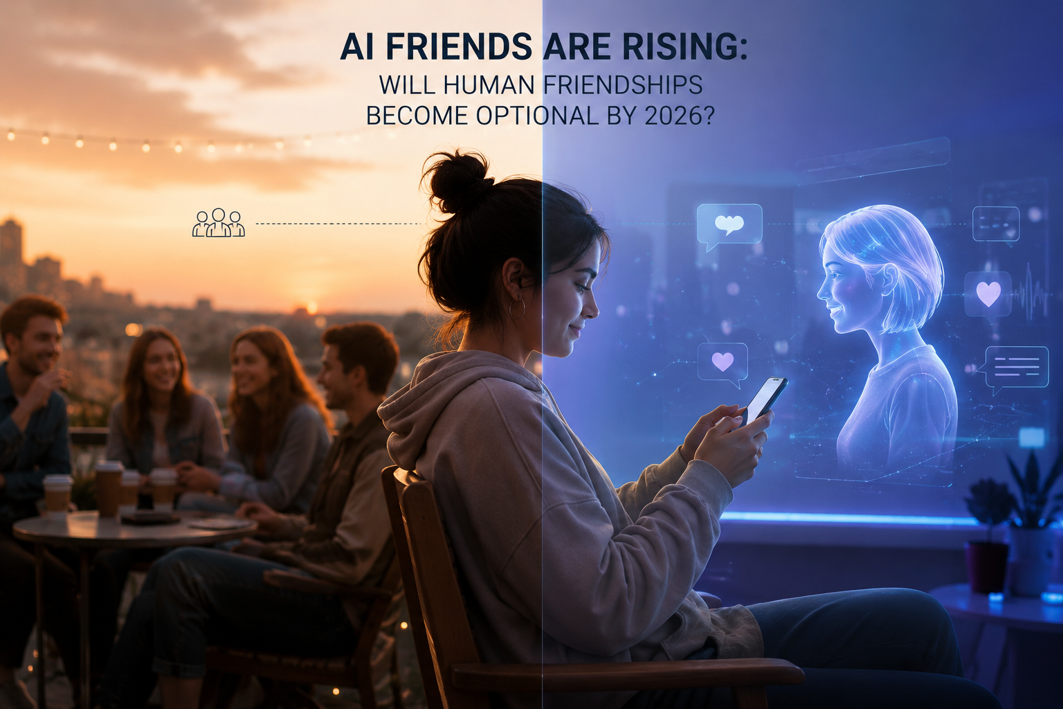 AI Friends concept showing digital companionship and the future of human relationships