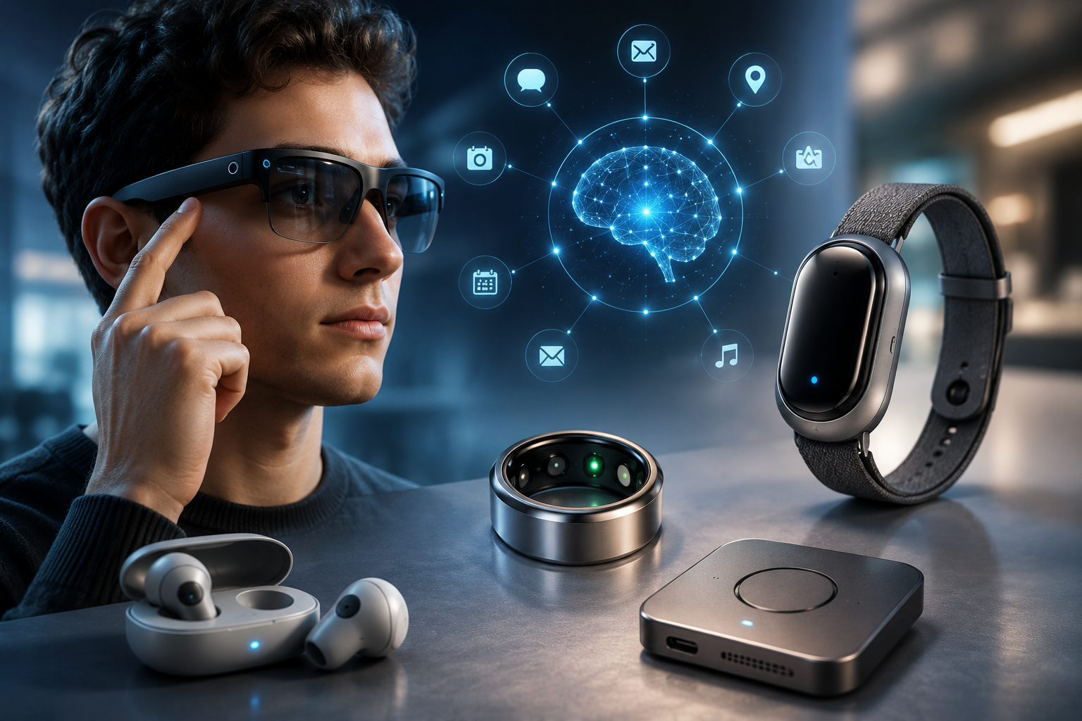 AI Wearables including smart glasses, AI rings, and wearable assistants in everyday life
