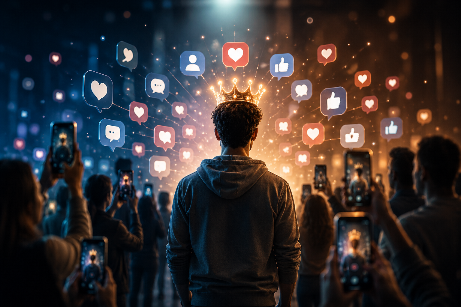 Digital Status represented through social media engagement, followers, likes, and online influence.