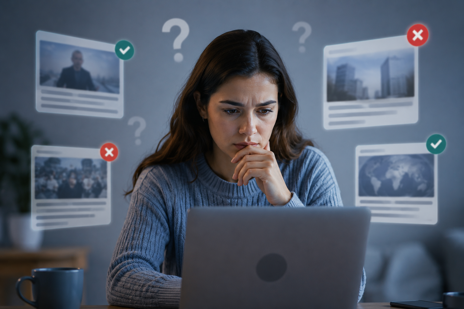 Original content is represented by a writer creating authentic ideas while AI-generated content surrounds them.