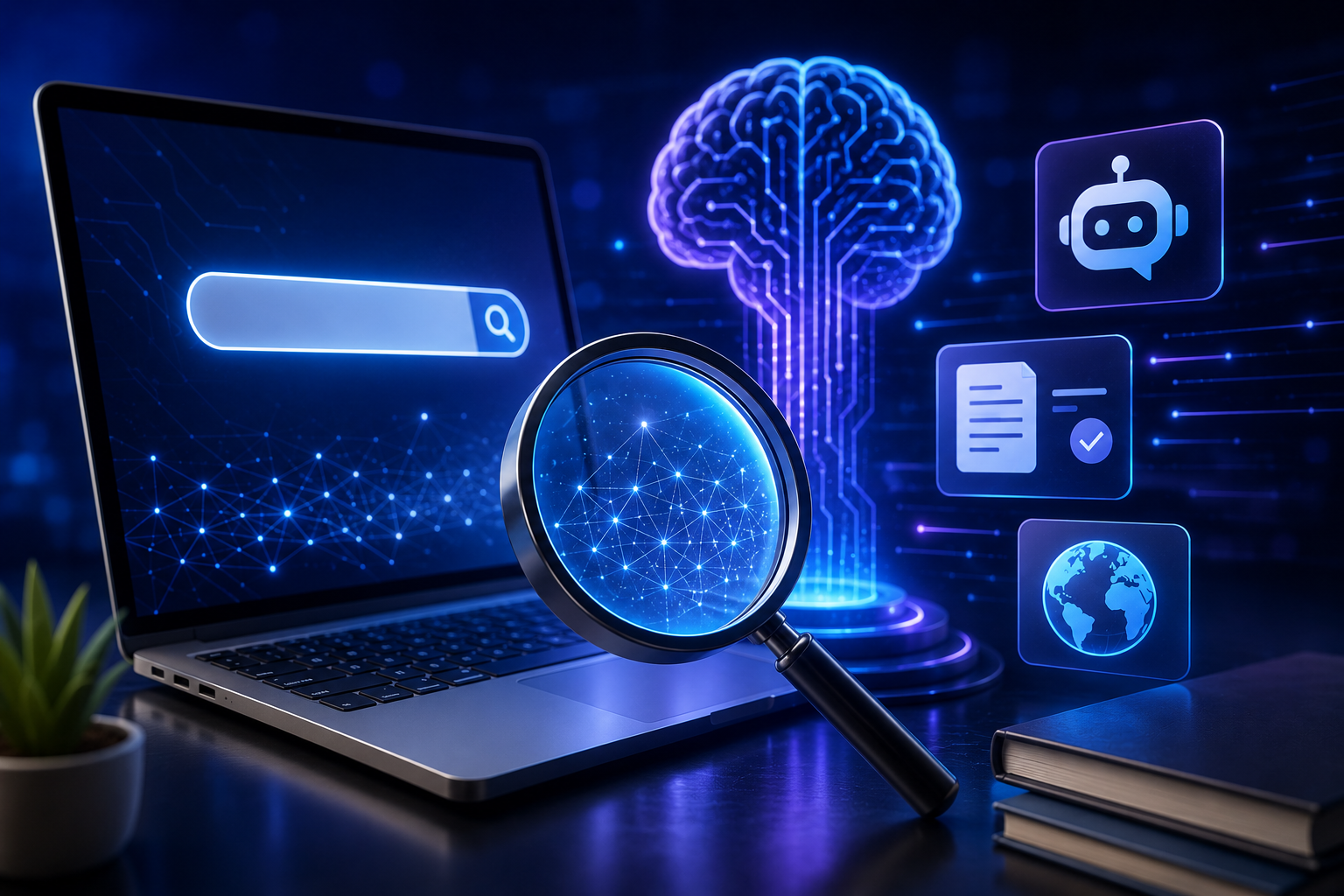 AI-powered search engine that evolves into an answer engine, with smart search, chatbot assistance and digital information retrieval.
